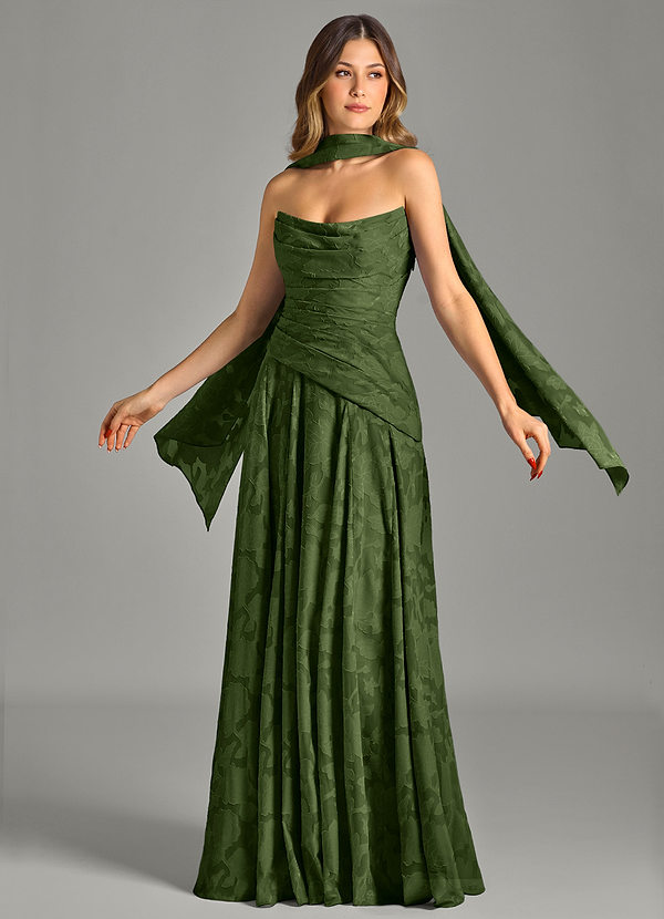 Azazie Gabriela Bridesmaid Dresses Olive A-Line Strapless Floral Burnout Dress image1
