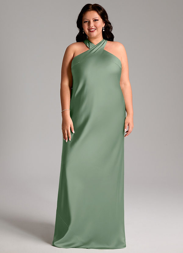 Azazie Doretta Robes Demoiselle d'honneur Robe Sirène en Satin extensible Plissée Matcha image1