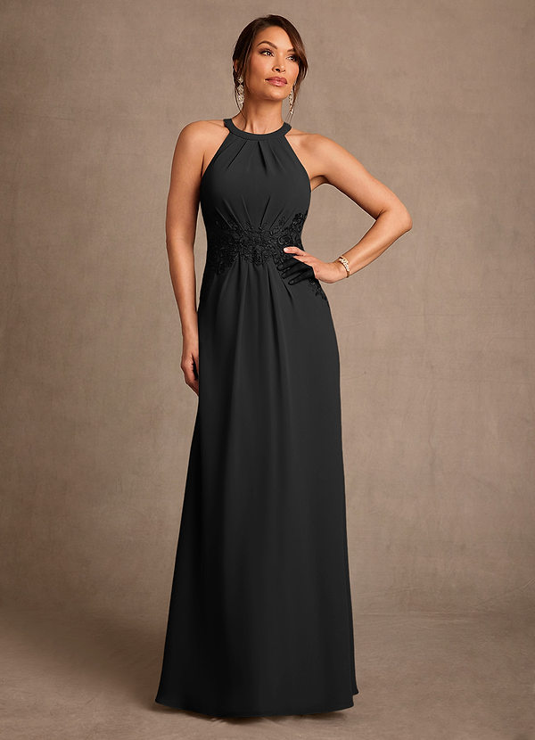 Azazie Georgie Moeder van de Bruid Jurken A-Lijn Jurk van Chiffon Kant Zwart image1