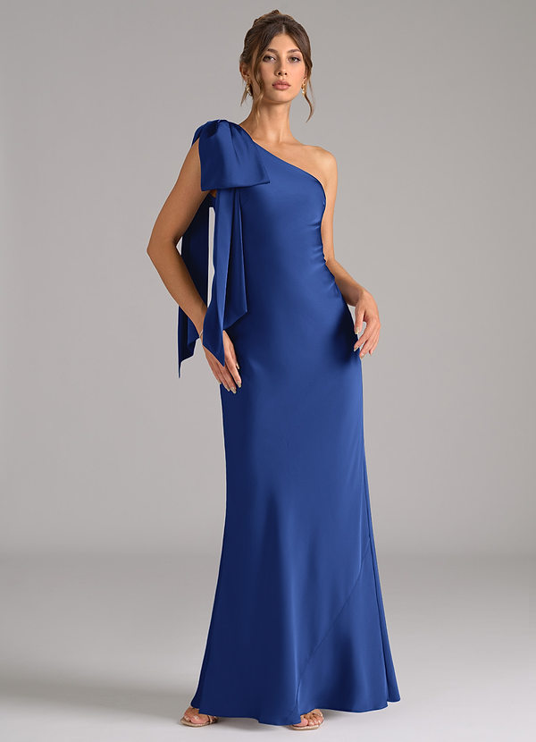 Azazie Capri Bridesmaid Dresses Royal Blue Mermaid One Shoulder Stretch Satin Dress image1