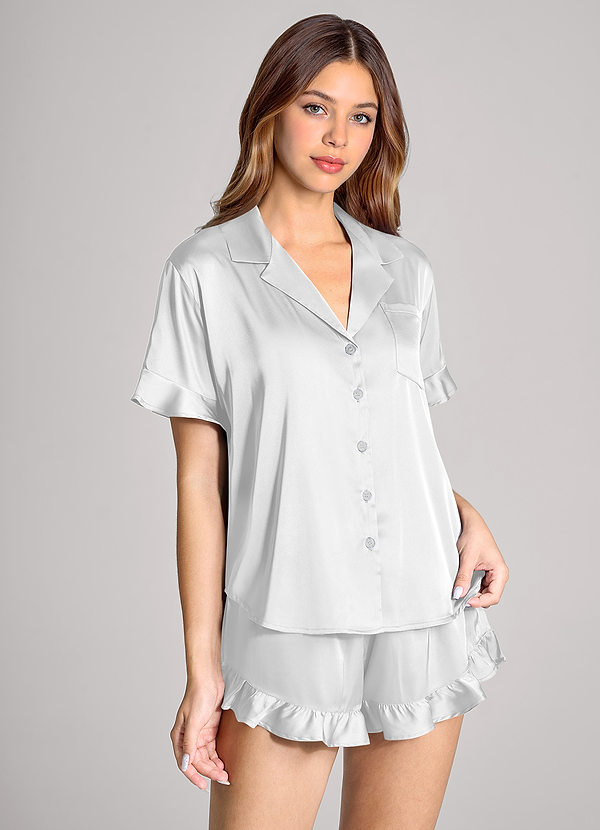 front White Ruffled Short Sleeve Pajama Set