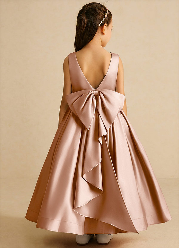 Azazie Cailee Flower Girl Dresses Champagne Rose Ball-Gown Pleated Matte Satin Dress image1