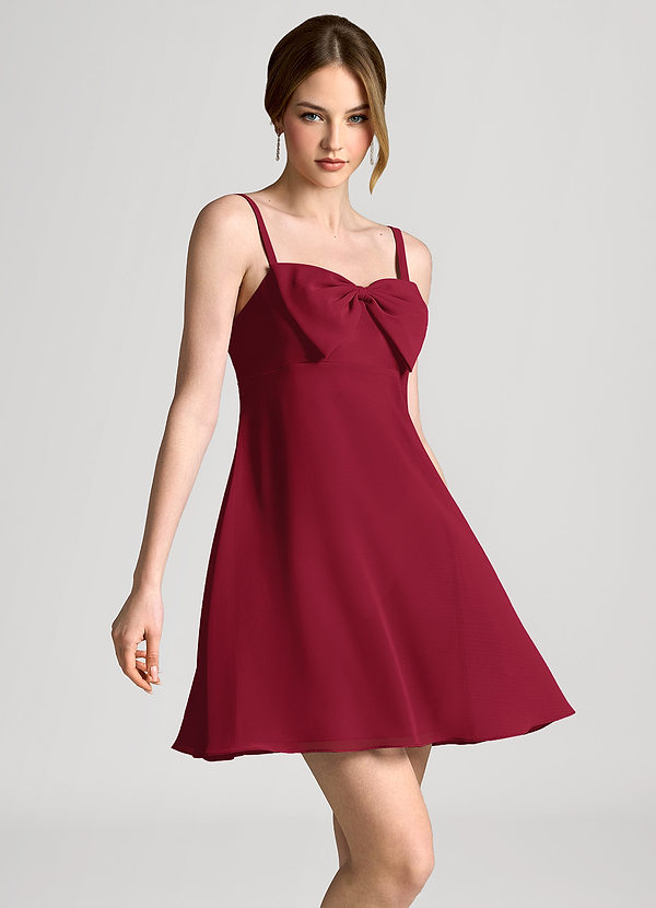 front Borgogna mini abito sottoveste in chiffon con fiocco