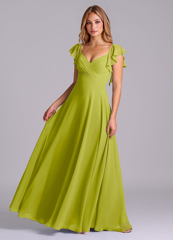 Azazie Leilani Bridesmaid Dresses Lemongrass A-Line Pleated Chiffon Dress image1