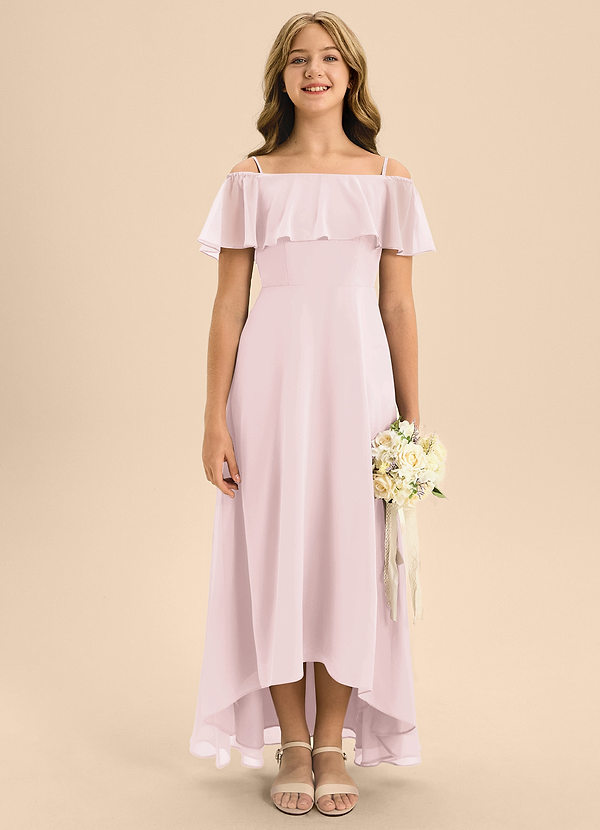 Azazie Maggie Junior A-Linie Schulterfrei Chiffon Kleid Zartrosa image1