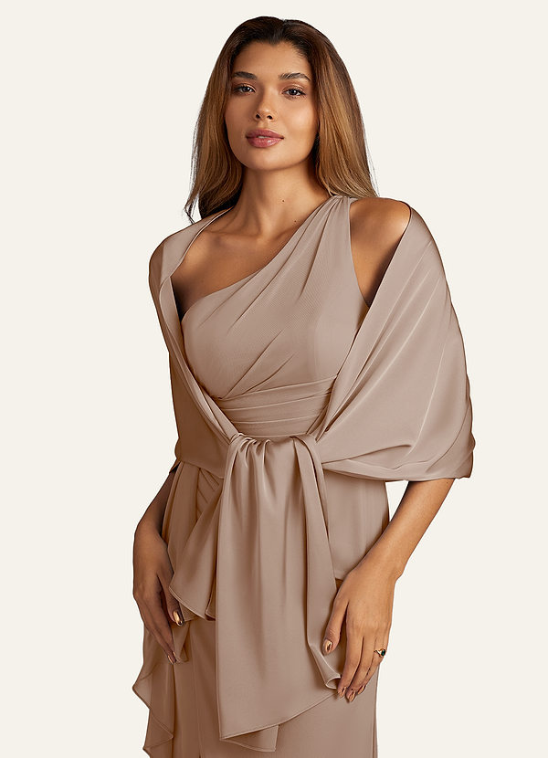 front Azazie Matching Color Aleena Stretch Satin Shawl