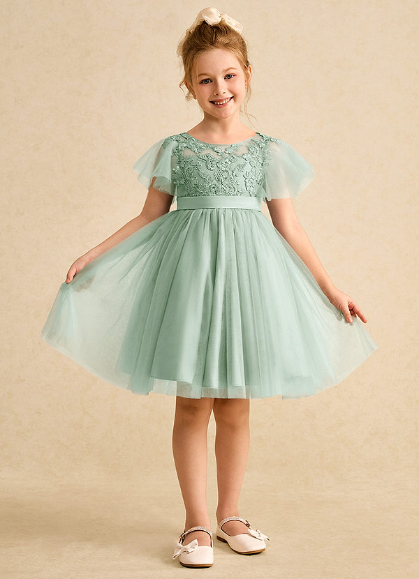 Azazie Queenie Flower Girl Dresses Agave A-Line Lace Dress image1