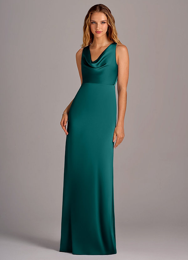 Azazie Wrenlee Bridesmaid Dresses Peacock A-Line Stretch Satin Dress image1