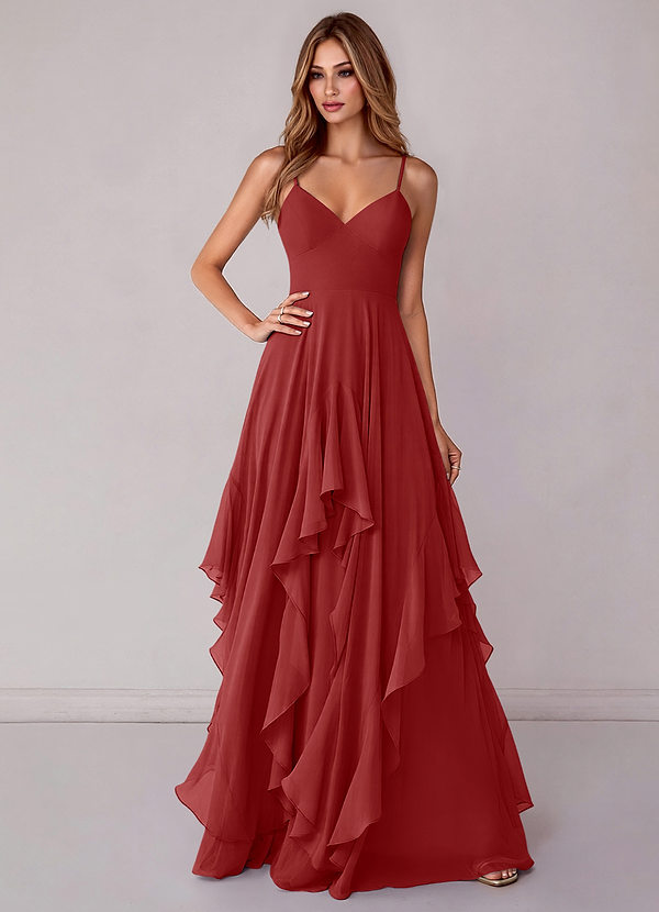 Azazie Zaina Bridesmaid Dresses Rust A-Line Chiffon Dress image1
