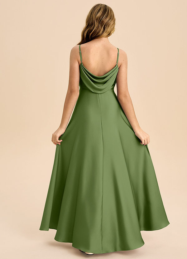 Azazie Bug Junior Robe Trapèze en Satin extensible Plissée Genévrier image1