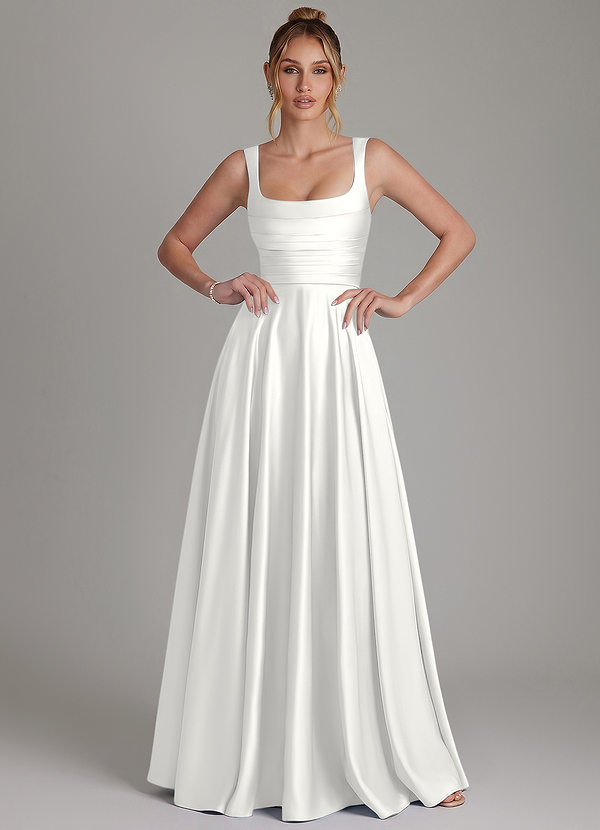 Azazie Azaria Bridesmaid Dresses White A-Line Corset Stretch Satin Dress image1