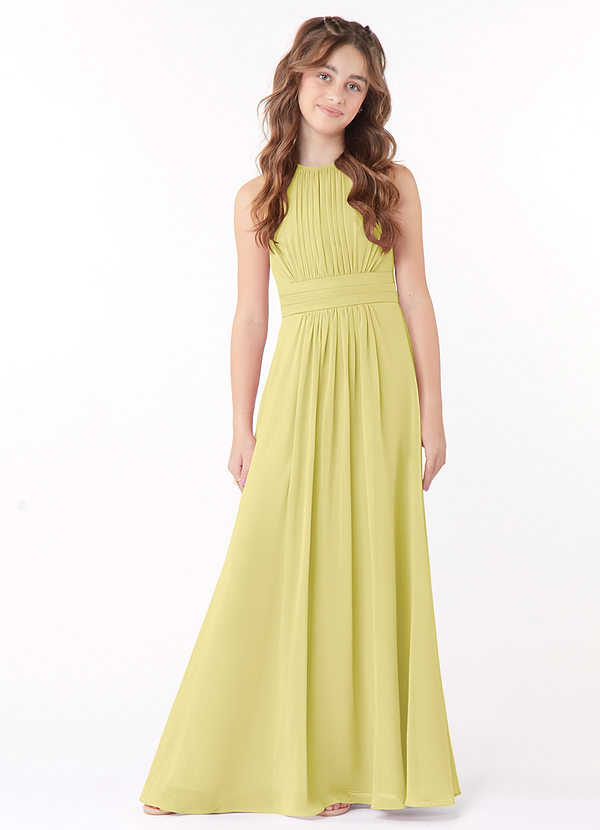 Azazie Bonnie Junior Lemon Sorbet A-Line Pleated Chiffon Dress image1