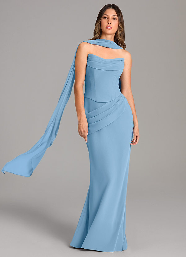 Azazie Sorrel Vestidos Dama de Honor Vestido de Azul Acero de Gasa de Corte Sirena con Corsé image1