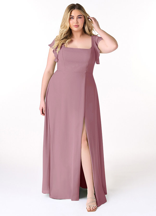 Azazie Bondi Bridesmaid Dresses Vintage Mauve A-Line Ruffled Chiffon Dress image1