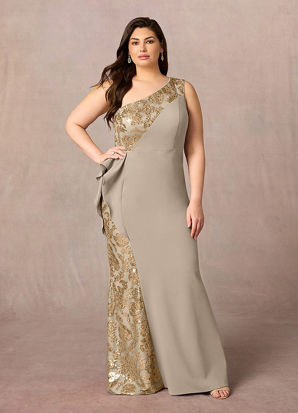 Azazie Aria Brautmutterkleider Meerjungfrau-Linie Pailletten Spitze Kleid Taupe image1