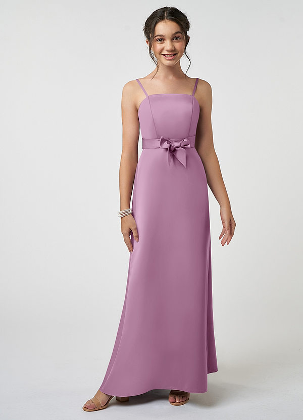 Azazie Anina Junior Robe Trapèze en Satin extensible Arc Glycine image1