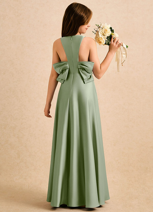 Azazie Nisha Girls Formal Kukkaistyttöjen mekot A-linja Pliseerattu Joustava satiini Lattian pituus Pukeutua image1