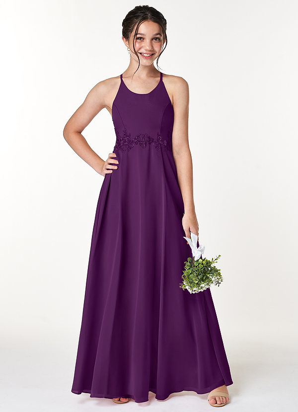 Azazie Rossi A-Line Lace Chiffon Floor-Length Junior Bridesmaid Dress image1