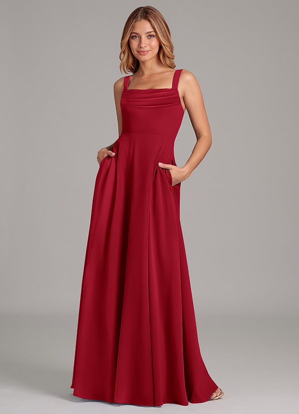 Azazie Shaude Bridesmaid Dresses Scarlet A-Line Pleated Chiffon Dress image1