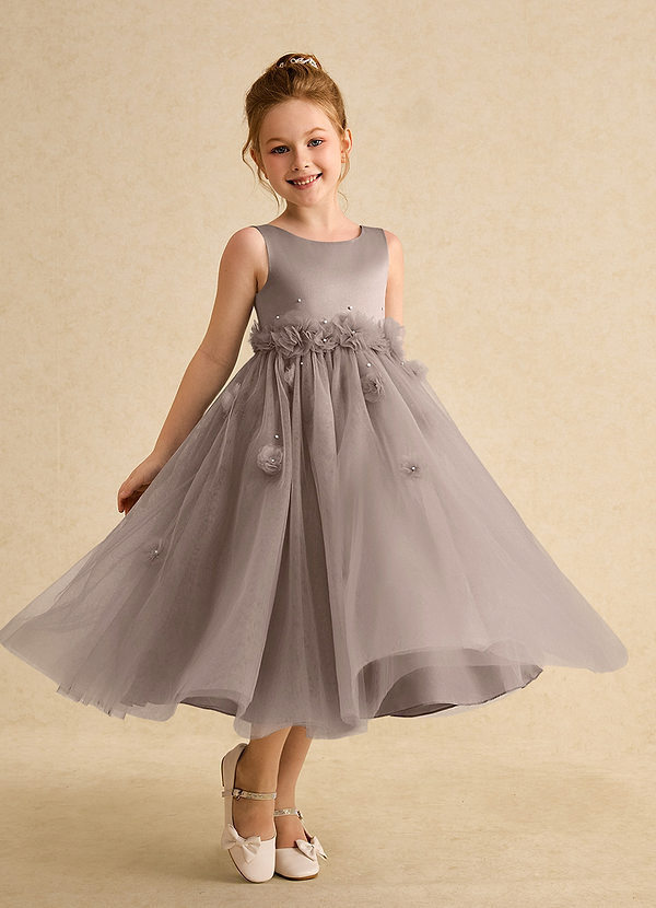 Azazie Lux Flower Girl Dresses Taupe A-Line Beaded Tulle Dress image1