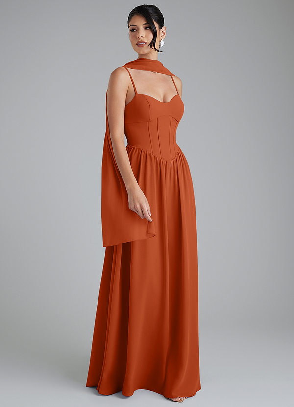 Azazie Alisha Bridesmaid Dresses Burnt Orange A-Line Corset Chiffon Dress image1