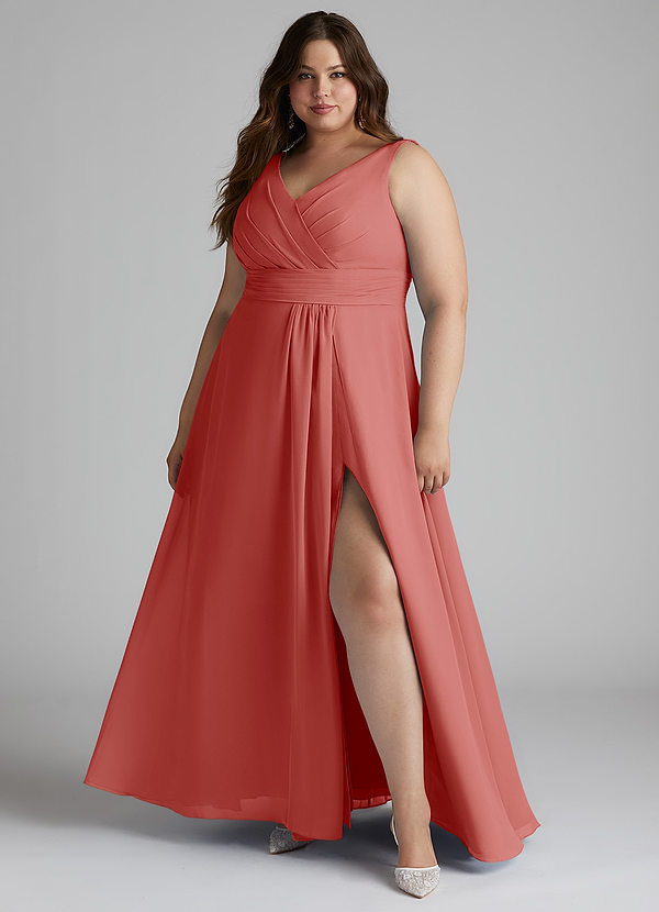 Azazie Karina Bridesmaid Dresses Antique Rose A-Line Pleated Chiffon Dress image1