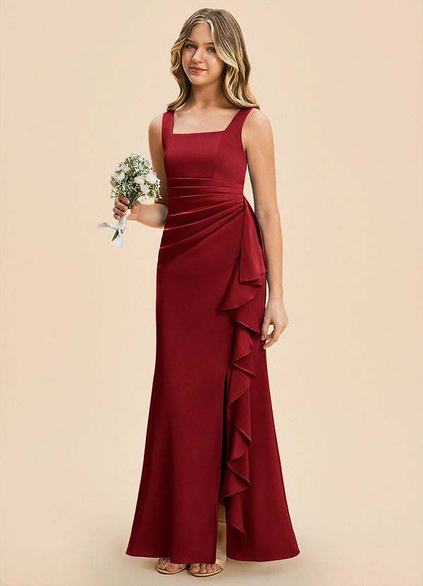 Azazie Adrienne Junior Scarlet Sheath Pleated Stretch Satin Dress image1