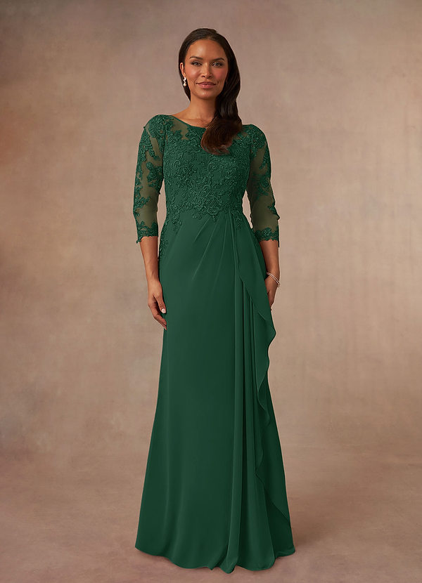 Azazie Calanthe Mother of the Bride Dresses Dark Green A-Line Scoop Chiffon Dress image1