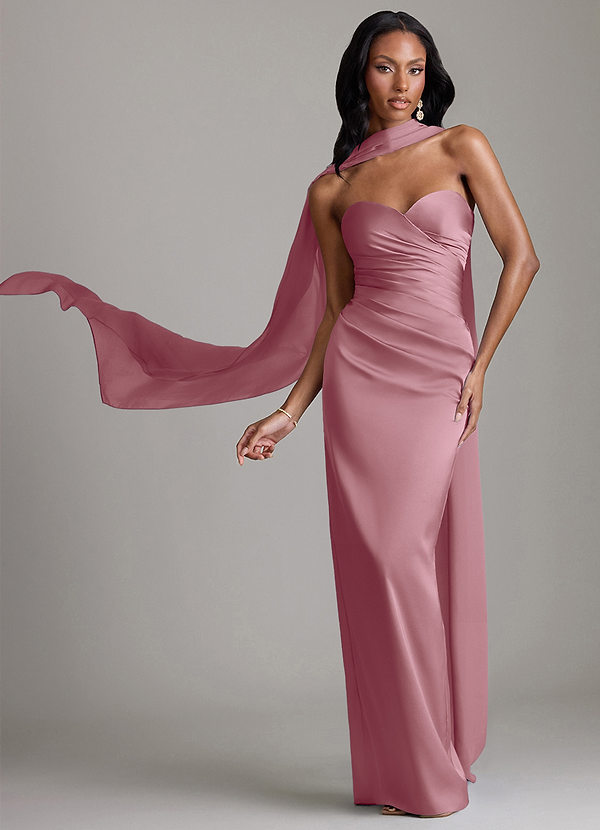 Azazie Sonora Bridesmaid Dresses Vintage Mauve Sheath Strapless Stretch Satin Dress image1