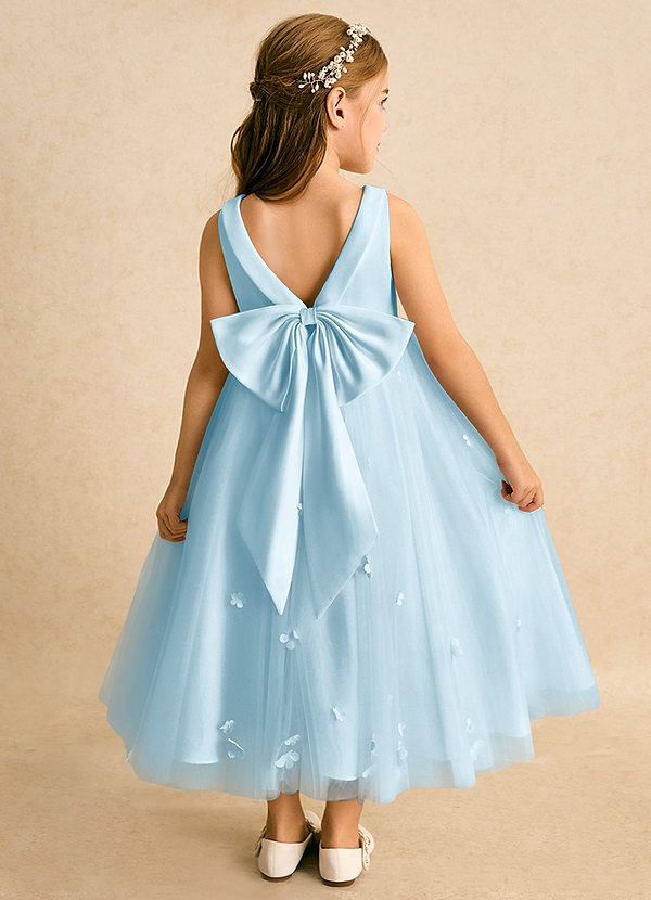 Azazie Angel Flower Girl Dresses Sky Blue Ball-Gown Bow Tulle Dress image1