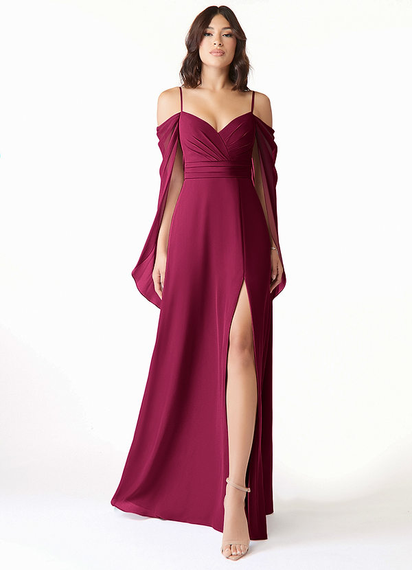 Azazie Cienna Bridesmaid Dresses Burgundy A-Line Long Sleeve Chiffon Dress image1
