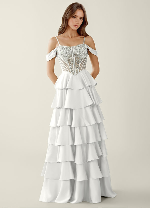 Calliope Blanco Vestido de fiesta de corte A con corsé y escote corazón image1