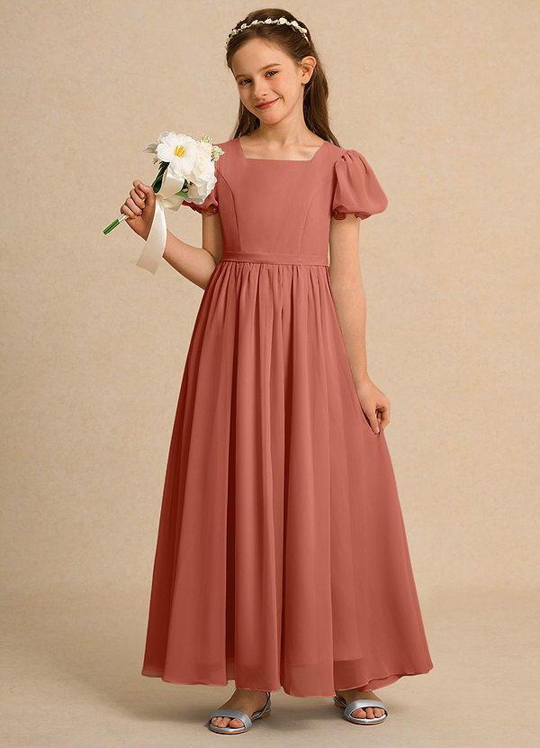 Azazie Lilia Girls Formal Flower Girl Dresses Clay A-Line with Sleeves Chiffon Dress image1