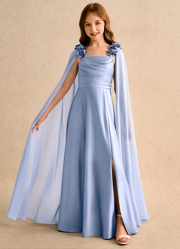 Azazie Rosita Girls Formal Flower Girl Dresses Ice A-Line Pleated Matte Satin Dress image1