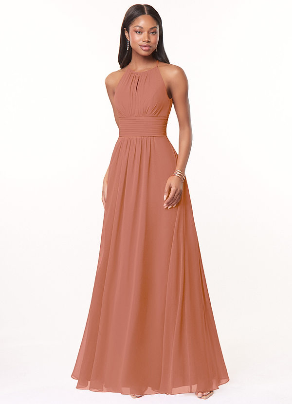 Azazie Bonnie Bridesmaid Dresses MAI TAI A-Line Keyhole Ruched Chiffon Dress image1