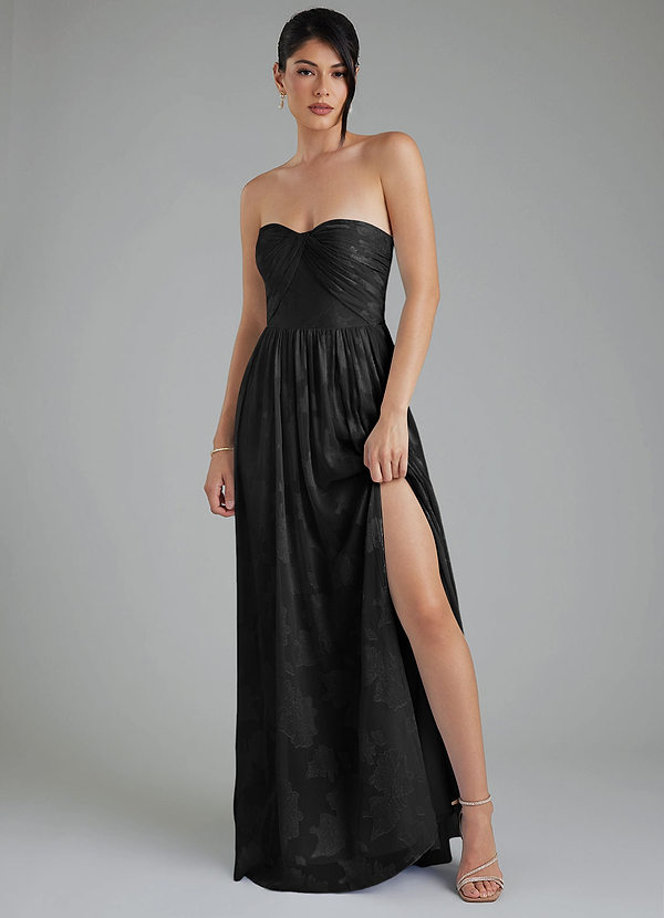 Helena Bridesmaid Dresses Black A-Line Strapless Floral Jacquard Burnout Convertible Dress image1