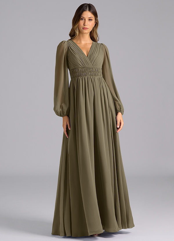 Azazie Palerma Bruidsmeisjes Jurken Jurk van Chiffon met A-Lijn Lange mouw Wilgengroen image1