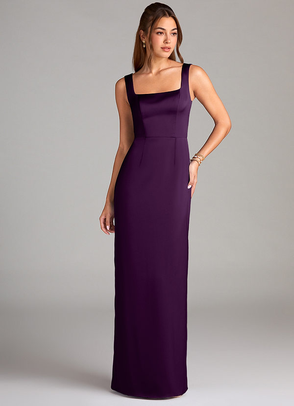 Azazie Flori Bridesmaid Dresses Grape Sheath Side Slit Stretch Satin Dress image1