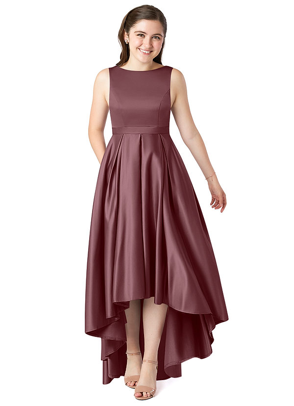 Azazie Inaya Junior A-Linie Gürtel/Schärpe Stretch-Satin Kleid Sangria image1