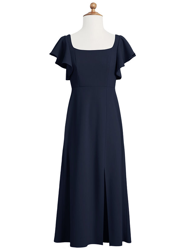 Azazie Bondi Junior Dark Navy A-Line Side Slit Stretch Crepe Dress image1