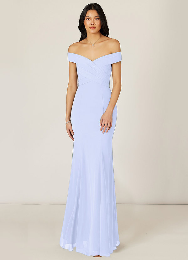 Azazie Lecia Bridesmaid Dresses Empire Off-The-ShoulerPleated Chiffon Floor-Length Dress image1