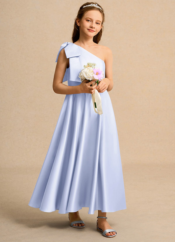 Azazie Guppy Girls Formal Klänningar för brudeflicka Klä A-Line i Matt satäng Ena axeln image1