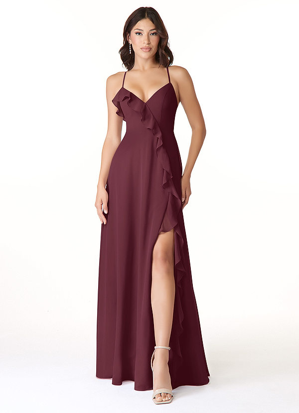 Azazie Tarni Bridesmaid Dresses Cabernet A-Line Chiffon Dress image1