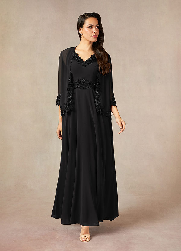 Azazie Devana Mother of the Brides Dresses Black A-Line Sequins Chiffon Dress image1
