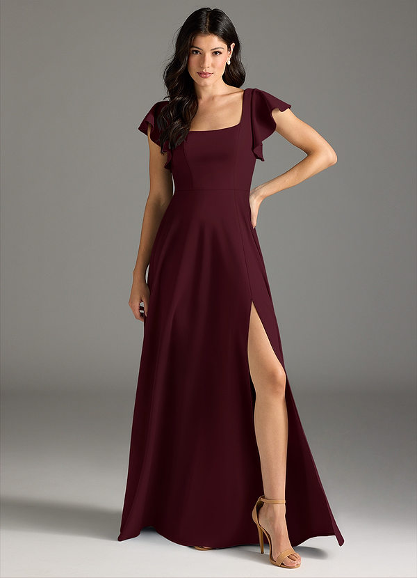 Azazie Bondi Bridesmaid Dresses Cabernet A-Line Ruched Stretch Crepe Dress image1