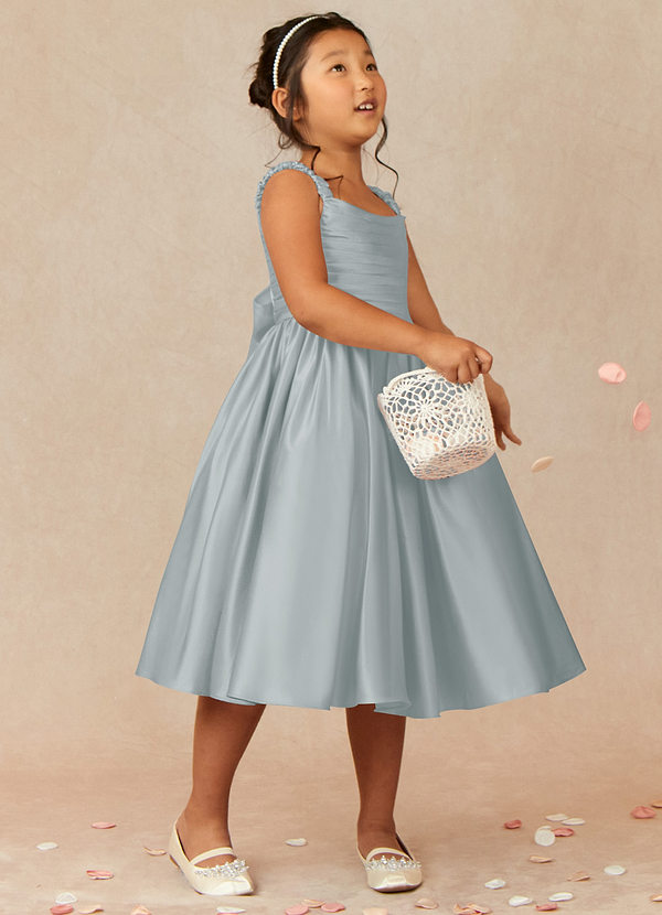 Azazie Cutie Pie Flower Girl Dresses Dolphin Grey A-Line Pleated Matte Satin Dress image1