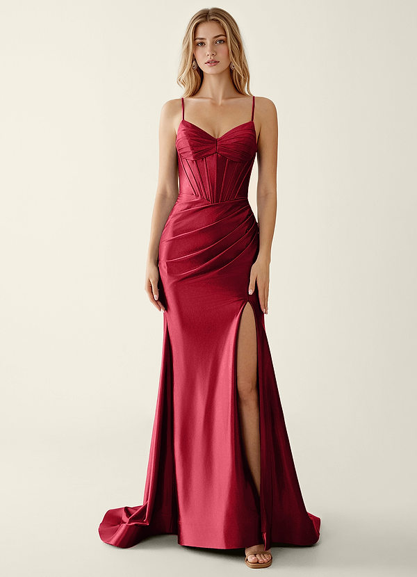 Indigo Vino Abito da ballo a sirena in raso con scollo a V e paillettes image1