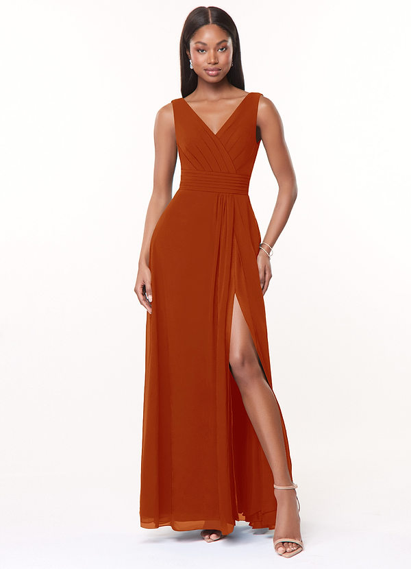Azazie Karina Bridesmaid Dresses Paprika A-Line Pleated Chiffon Dress image1