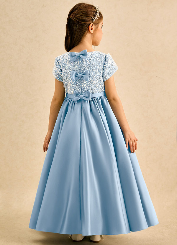 Azazie Cashew Flower Girl Dresses Powder Blue Ball-Gown with Sleeves Matte Satin Dress image1