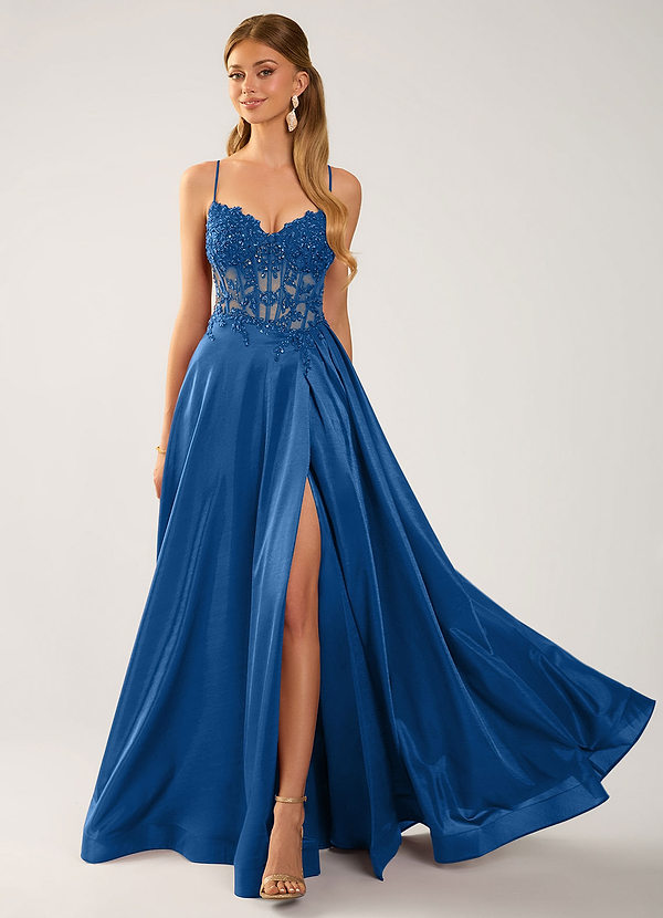 Isoldemark Royal Blue Beading Sequin Embroidery Satin Prom Dress image1